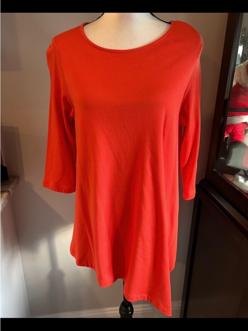 Sz Small Women's Scoop Neck Jersey Top in Bright Coral